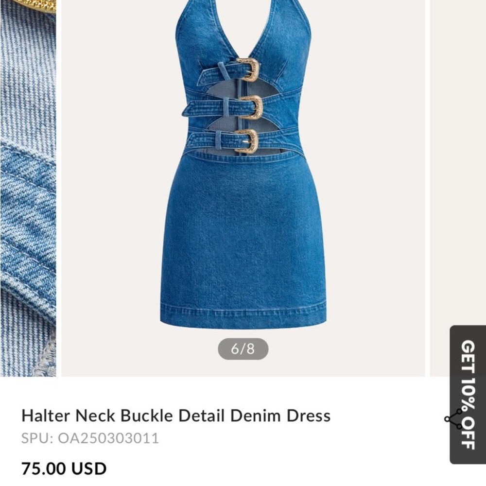Commense Blue Denim Mini Dress with Buckle Accents